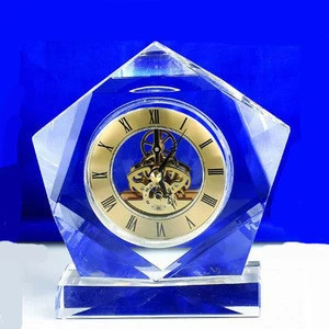 Customer design desk decoration unique shape optical crystal mechanical clock