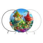 Customized full color cute theme gold happy birthday party decorations stage backdrop