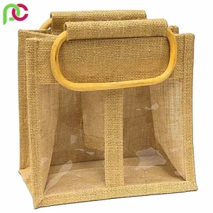 Customized specification color screen printing promotional big linen jute bottle hand gift bag packaging jute-bag for wine beer