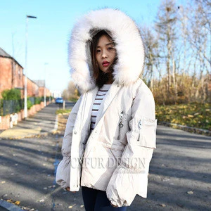 CX-G-D-03E Big Real Raccoon Fur Collar Women Down Coat Winter Jacket for Girls