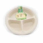 Disposable healthy material bamboo fiber 3 compartments dinner Plate with biodegradable