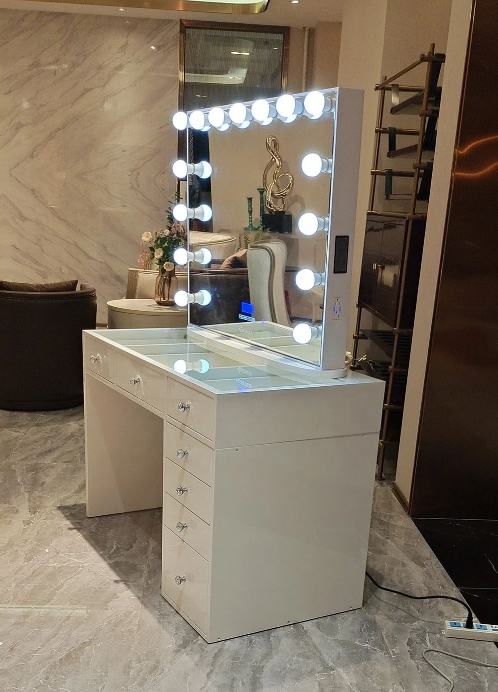 Docarelife Luxury Modern Bedroom Set Hollywood Dressers Makeup Vanity with Lighted Mirror