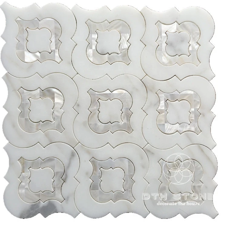 DTH Stone white marble mix shell water jet arabesque mosaic tile