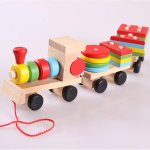 Ebay best selling different shapes train wooden train set puzzle for preschool
