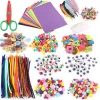 Educational children craft supply mini diy kids art craft kits pompoms pipe cleaners feathers wiggle googly eyes sequins buttons