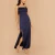 Import Elegant Crisscross Open Back High Split Front Satin Cami Dress Ladies Plain Navy Club Maxi  Dress from China