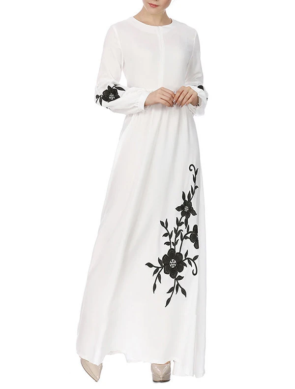 embroidery workmanship 2021 maxi long islamic clothing muslim dress white