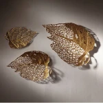 European 3d Wall Home Decor Wall Mount Leaf Metal Wall Decor Wrought Iron Golden Creative Home Living Room Bedroom Hotel