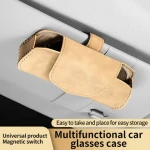 Factory Direct Sales Magnetic Leather Car Sun Visor Accessories Easy To Install One Way Sunglasses Clip