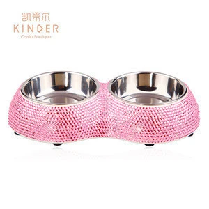Factory price high quality bling bling diamond decoration stainless steel pet travel bowl dog water bowls