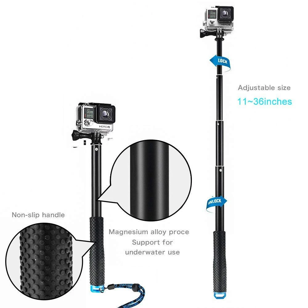Factory Sale Multiple handle color Extendable 36 Inch Waterproof Monopod Selfie Stick for Go pro 7 6 5 4 3 SJ4000 Action Camera