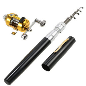 Factory Wholesale Lightweight Telescopic Mini Pen Fishing Rod Reel Combo Set, Aluminum Alloy Small Pocket Pen Fishing Rod-