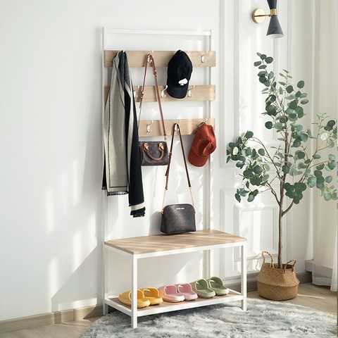 Factory Wholesale Nordic White Metal Hall Clothes Tree Free Standing Hat Rack Bedroom Furniture