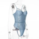 fashion design polyester hollow out soft comfortable breathable  one-piece sky blue women body shaper