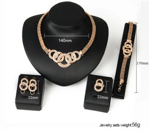 Fashion Jewelry Sets Women Exaggerate Zircon Necklace Earrings Ring Set