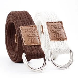 Fashion top quality canvas double D-ring casual belt for men and women with indoor knit style