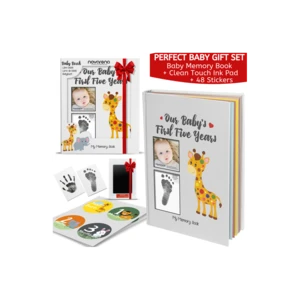 First 5 Years Baby Memory Book with 48 Pack Monthly Milestones Stickers &amp; Clean-Touch Baby Safe Ink Pad Make Baby