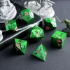 Flower Polyhedral Metallic DND dice Bulk Custom Metal Dice DnD Plum Blossom Metal Dice Set D&D with Gift Box for RPG Games Green
