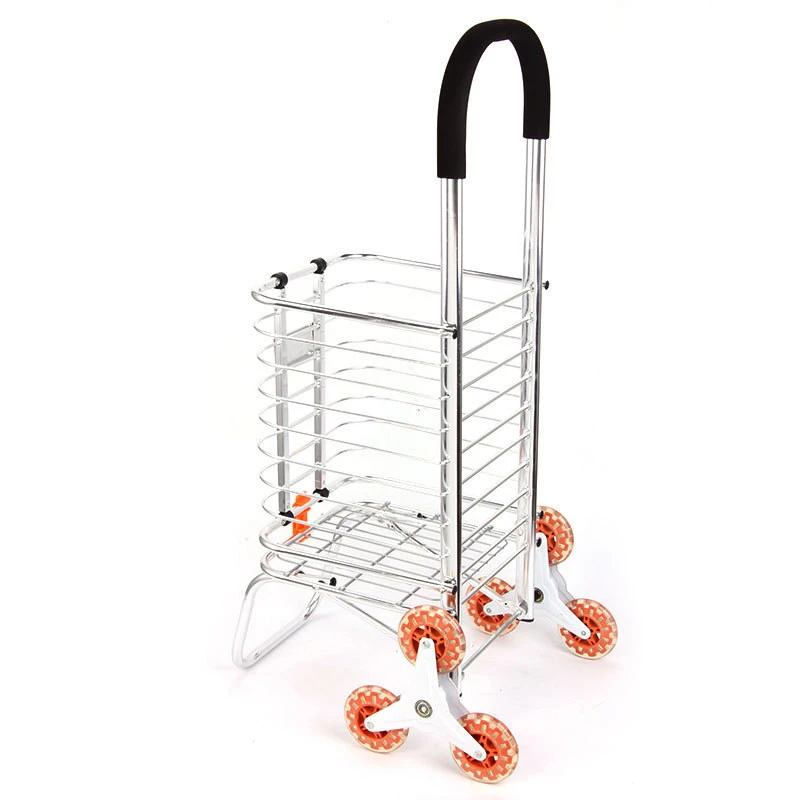 Foldable grocery carts 3 wheels aluminum alloy frame large capacity shopping trolley
