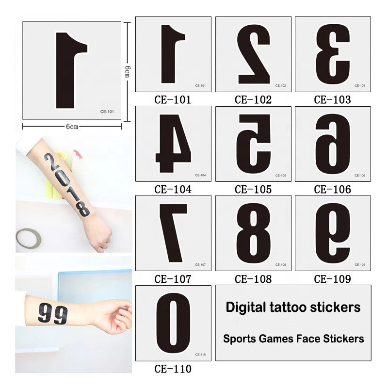 For Sports Meet Customized Body Art Black Color Numbers Tattoo Sticker Temporary