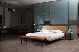 Foshan wholesale modern luxury bedroom furniture bedroom set king size solid wood leather bed
