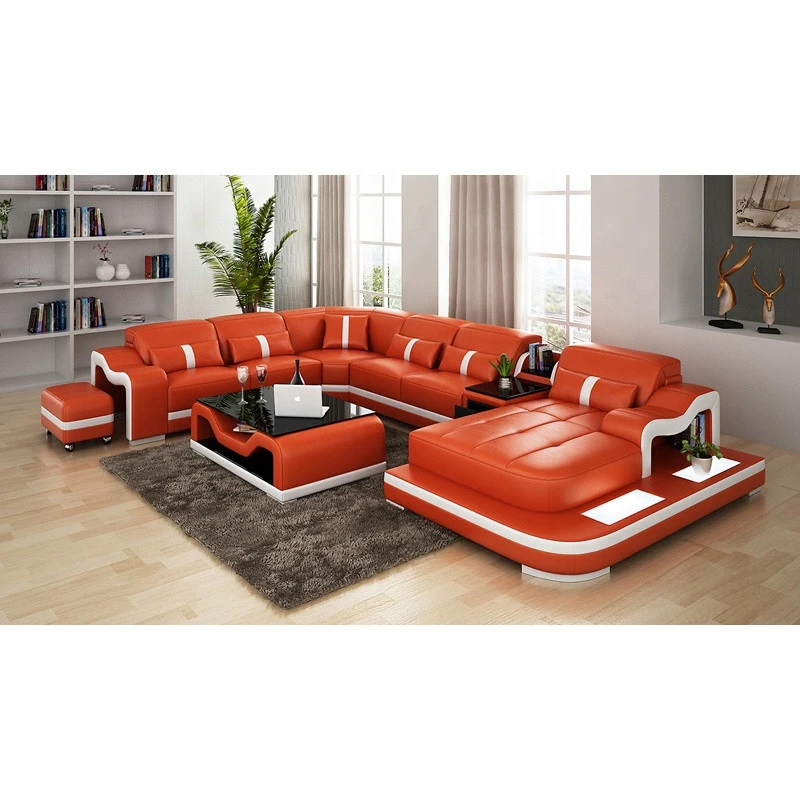 French style living room home furniture genuine leather sofa set