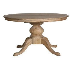 French Vintage Natural Oak Wood Extendable Round Dining Table