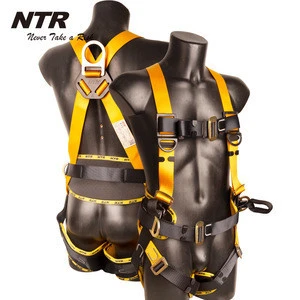 Full body fall protection arrest safety harness with lanyards