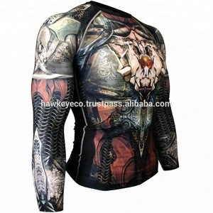 Full custom long sleeve sublimation mma rash guard manufacture by Hawk Eye Co. ( PayPal Accepted )