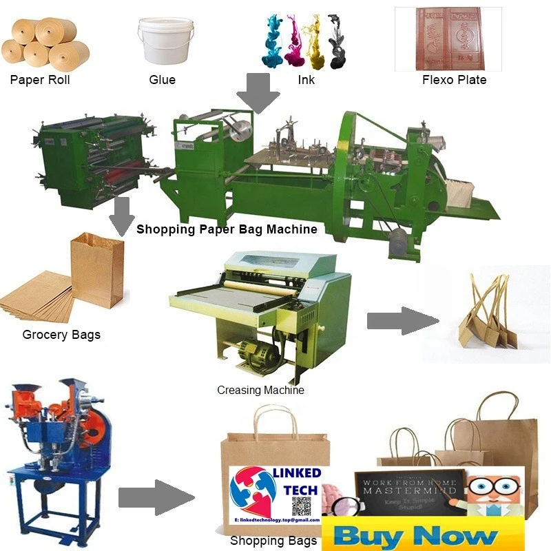 fully automatic brown  mini flat square bottom carry food sheet fed shopping kraft small grocery paper bag making machine