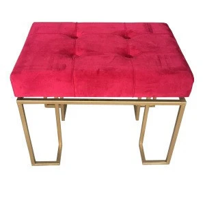 FYT0151 Modern Velvet Footstool Sofa Stool Tufted Ottoman Pouf dressing stool with Iron