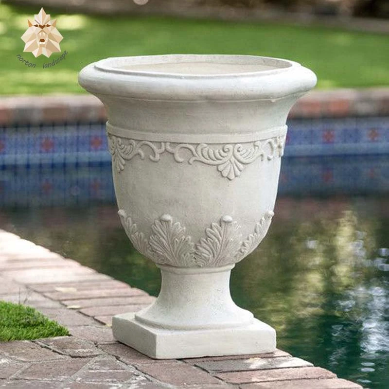 Garden decoration natural stone flowerpots with carving marble roman style flower pot NTMF-BSC018