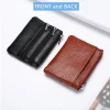 Genuine Leather Double Zipper Key Wallet Small Coin Purse Multi pockets Bus Card Key Bag pocket