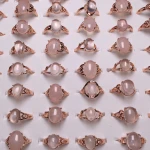 Girl Powder Crystal Rose Gold Plated Ring rose Quartz Stone Adjustable Ring