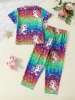 Girls Elegant Eco-Friendly Floor-Length Childrens Pajama Set Cool Casual Loungewear with Elastic Comfort for Digital printing