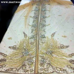 gold beaded moroccan caftan with stone islamic clothing for wedding decoration party decoration(NEX-032)
