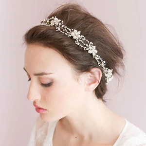 Han edition hair White pearl crystal bride headring by hand Wedding dress accessories bridal hair jewelry