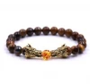 Handmade Natural Semi Precious Stones Gold Plating Dragon Head Charm Bracelet for Men and Women