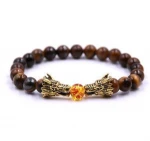 Handmade Natural Semi Precious Stones Gold Plating Dragon Head Charm Bracelet for Men and Women
