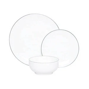 Happy Go FOB can be customized mail packaging Euro Ceramic 18 Piece cheap ceramic porcelain dinner set dinnerware with gray rim