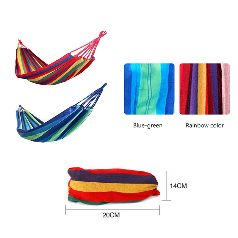HBY-001 Outdoor camping  lightweight nylon rainbow colorful 2 person portable double layer hammock hiking with carry bag