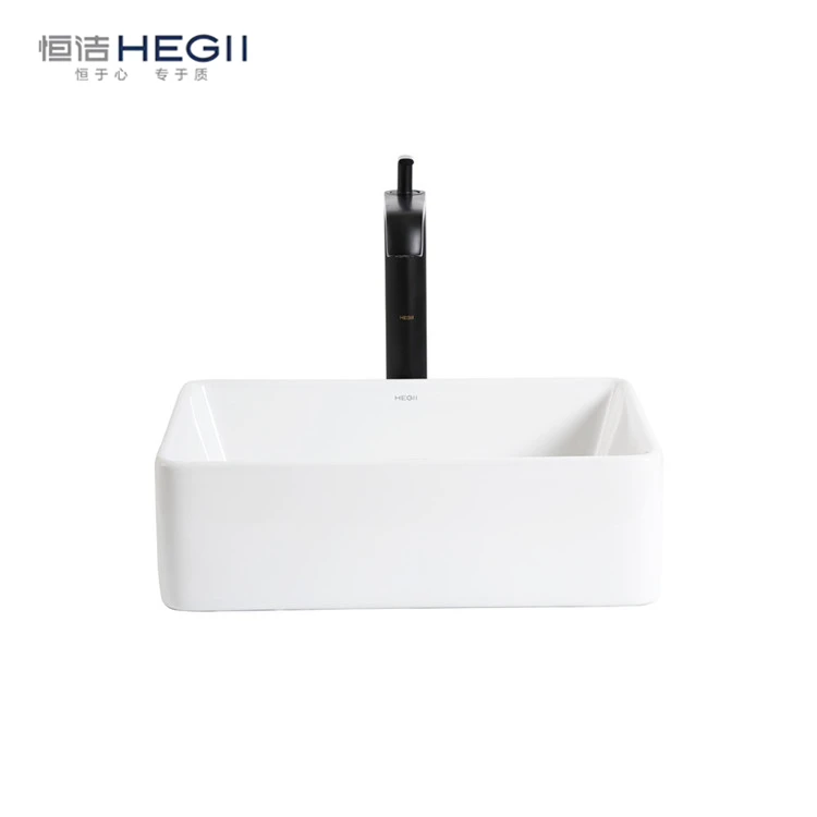 HEGII new coming rectangle white lavabo rectangular washbasin vessel sink face hand wash basin ceramic table top bathroom sink