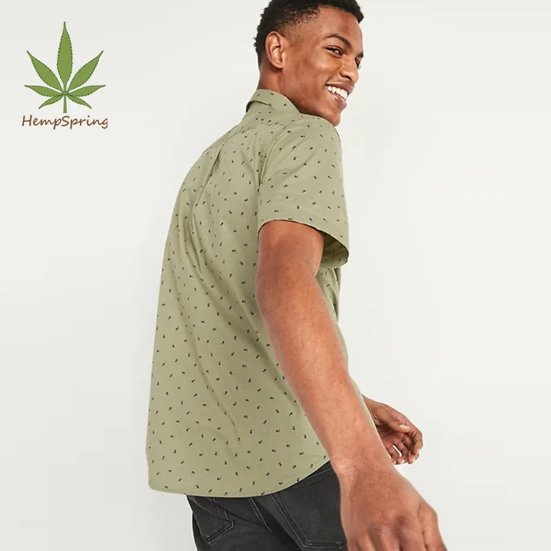 Hempspring Natural Organic Cotton Hemp Mens Casual Shirt Wholesale Custom Print Man Getaway Shirt