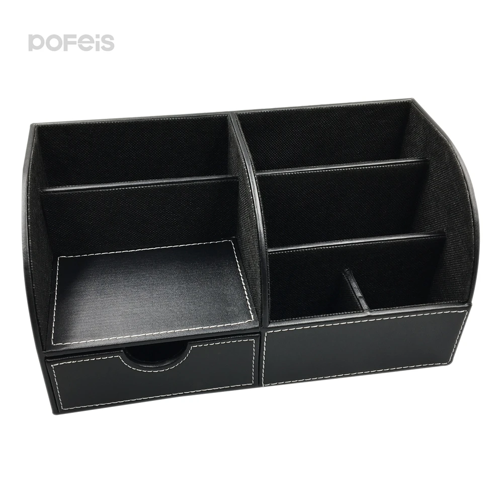 High-end Office Accessories Organizer-Business Card Pen Pencil Mobile Phone Stationery Holder Office Desk PU Leather Storage Box