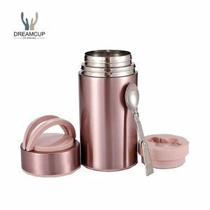 High quality 800 and 1000ml double wall stainless steel food flask, vacuum insulated food jar with spoon