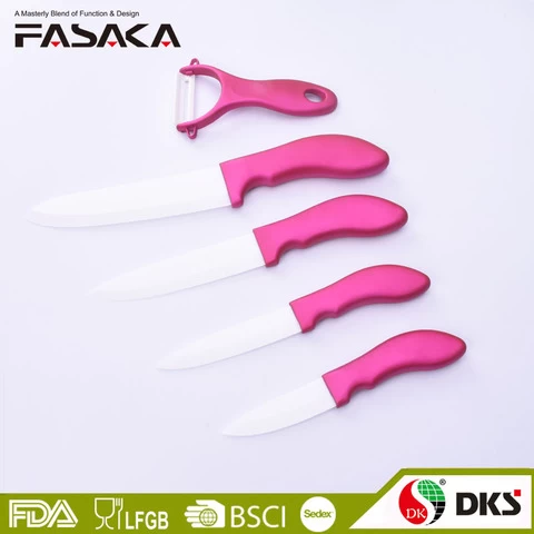 High Quality Ceramic Pink Coated Handle Knives & Peeler Set 5pcs Kitchen Ceramic Knife Set