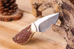 High quality outdoor hunting knife, 7Cr17 Stainless steel blade with antler Resin handle - DK25