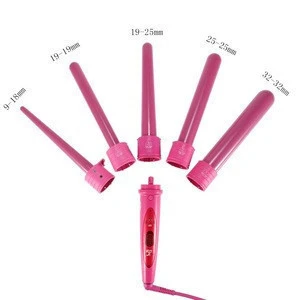 Highly Recommended 5 in 1 Hair Curling Iron Electric Custom Flat Irons with Private Label LCD Display for Long Hair Rotating