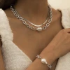 Hip hop  flat snake bone designer charms necklace female cross-border retro baroque imitation pearl clavicle jewelry  sets