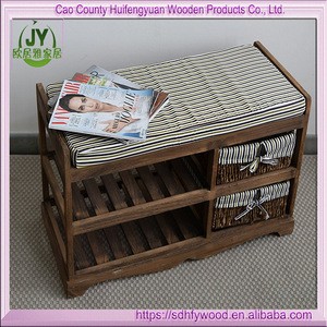 Hot magazine rack!!! Storage Bench with 2 lined wicker drawers 2 shelves shoe rack